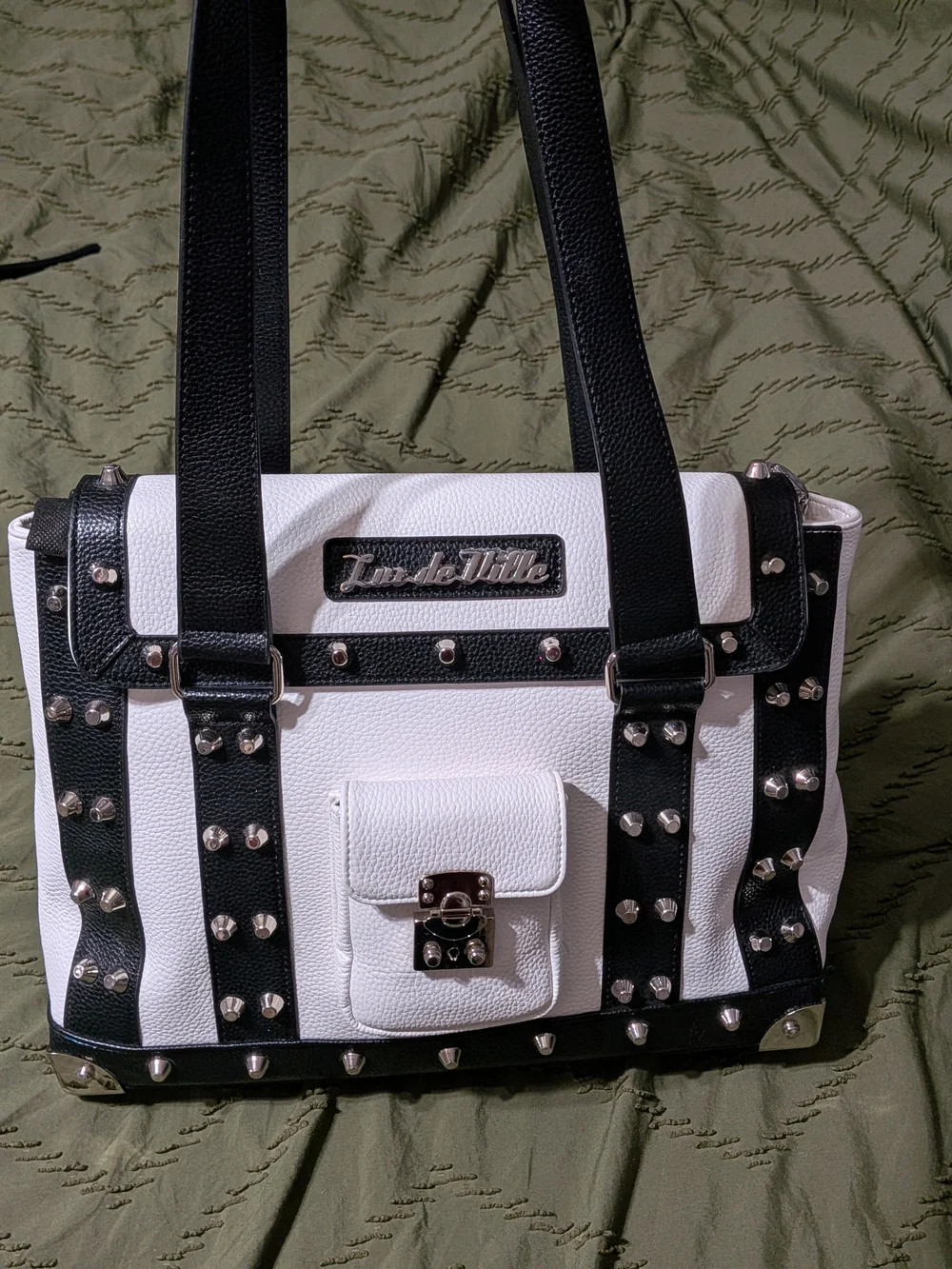 Lux de Ville Black & White Studded Weekender Bag